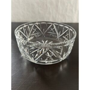 Vintage Webb Corbett Crystal Round Bowl Starburst Cut Glass Serving Dish
